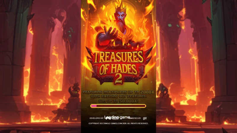Treasures of Hades 2 — начален екран на слота Rectangle Games в митологична обстановка на подземния свят